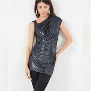 bCBGMaxAzria Lia asymmetrical short sleeve shiny metallic dressy top M